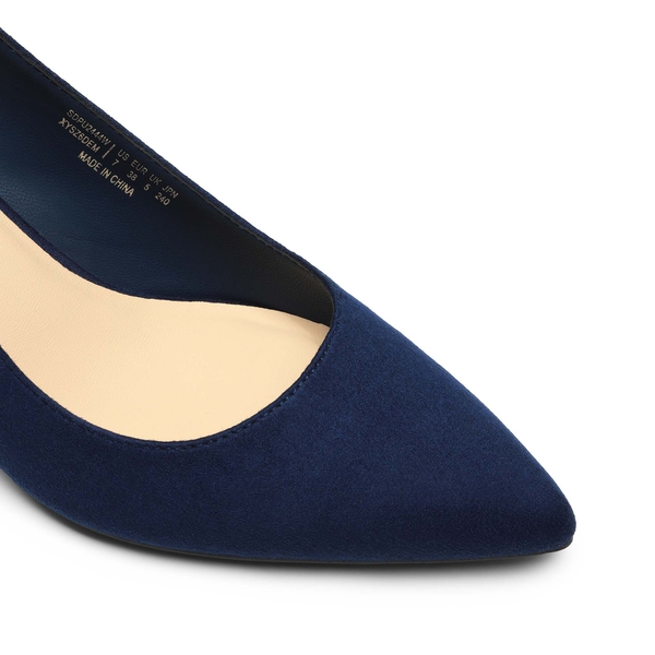 Slingback Pointed Toe Kitten Heel Pumps - NAVY SUEDE - 4